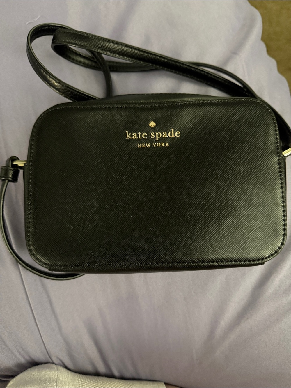 kate spade black leather crossbody bag with gold logo - Picture 2 of 5